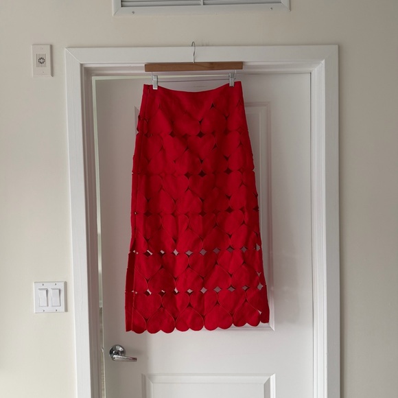 Farm Rio Red Hearts Euroflax Premium Linen Midi Skirt - Picture 8 of 9